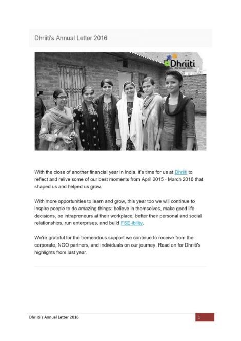 Dhriiti Annual Report – 2015-2016